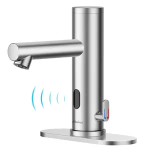 Achelous Stainless Steel Automatic Touchless Bathroom Sink Faucet, Hands Free Infrared Sensor Basin Faucet with Temperature Control, Battery Powered Sensor Bathroom Tap Brushed Nickel
