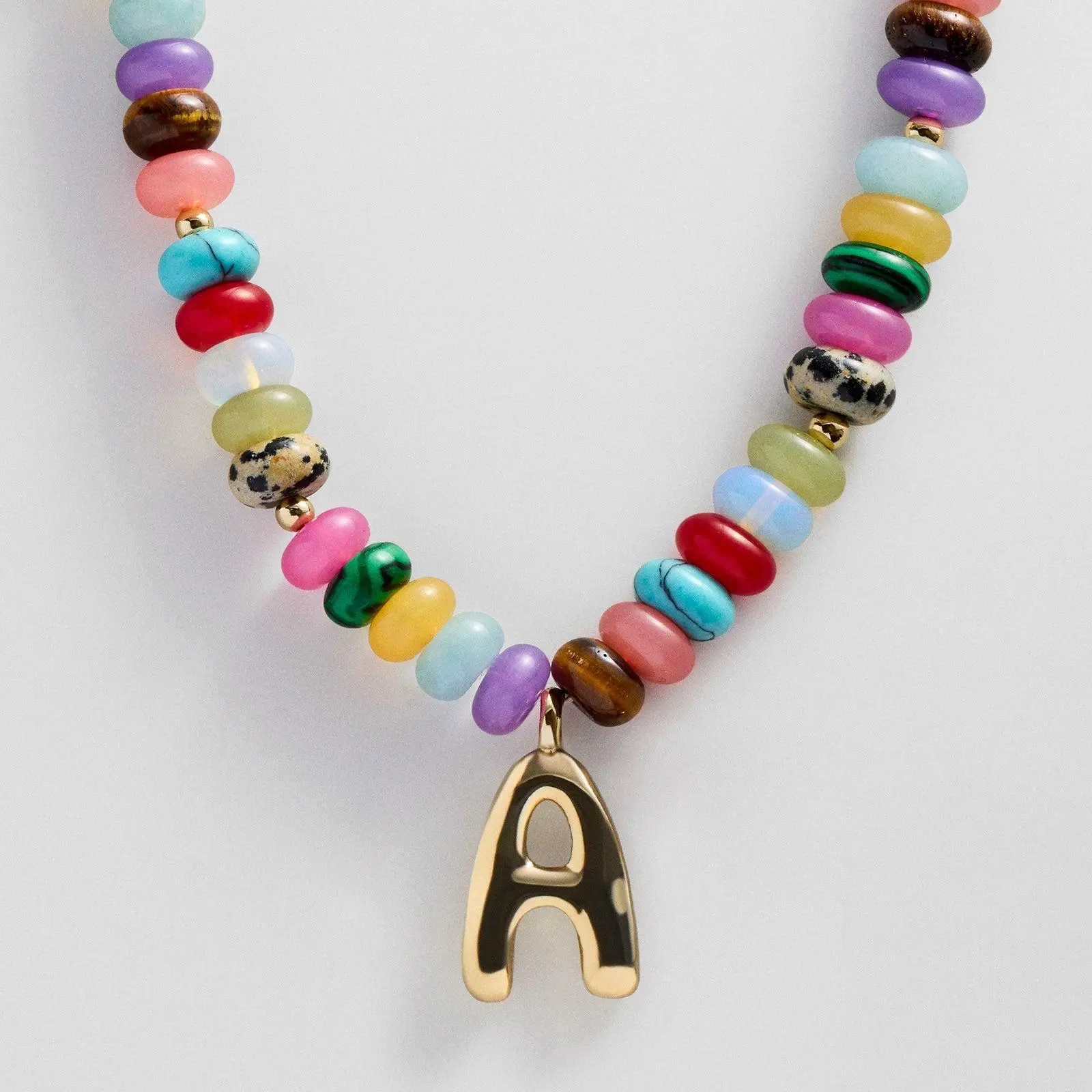 Semi-Precious Bubble Initial Necklace - Multi