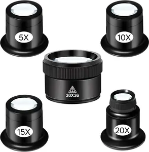 5 Pcs Jewelers Loupe Set, Portable Eye Magnifier with 5X 10X 15X 20X 30X36mm Glass Lens, Mini Monocular Magnifying Glass for Jewelry Inspection, Watch Repair Tools, Circuit Inspection, Coins