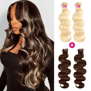 #4 613 Blonde Body Wave Bundles Chocolate Brown Colored Human Hair Weave Bundles 1 3 4 Bundles Quick Weave Extensions