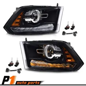 Black LED DRL Headlight w/ Bulb Harness Fits 2009-2012 Dodge Ram Projector