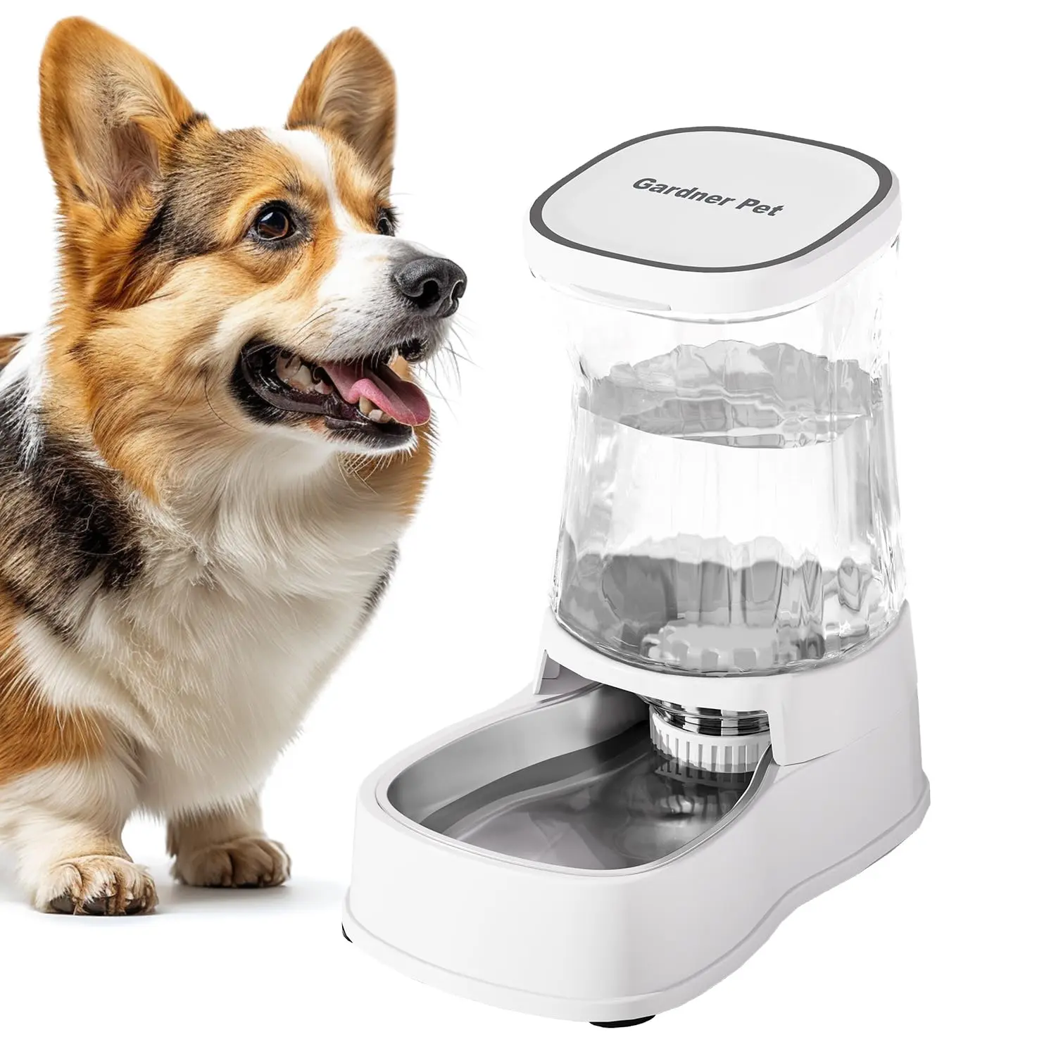 Gardner Pet Automatic Dog Water Dispenser Gravity Stainless Steel Water Waterer Feeder, 100% BPA-Free Large Capacity Water Feeding Bowls for Medium & Large-Sized Dogs, Cats, and Other Pets - (1 Gallon)