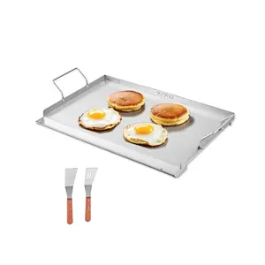 fathersdaygift VEVOR Stainless Steel Griddle, 23x16 inch Universal Flat Top Rectangular Plate, Gas Grill Griddle for BBQ Grill, Teppanyaki, Portable Family Cookware with Handle, for Camping Tailgating Party