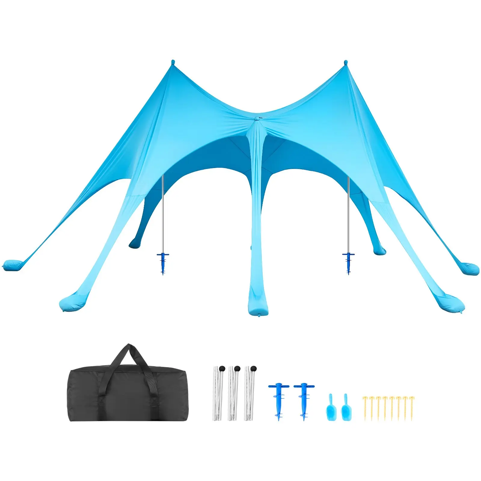 VEVOR Lycra Fabric Beach Tent Sun Shelter, UPF50+ Sun Protection, 9.2ft Tall 20x13ft Durable Easy Install Pop-Up Outdoor Canopy, Sandbags, Stability Poles, Sand Shovels, Elastic Band, Breathable Windproof, Portable Beach Shade for Family Outings