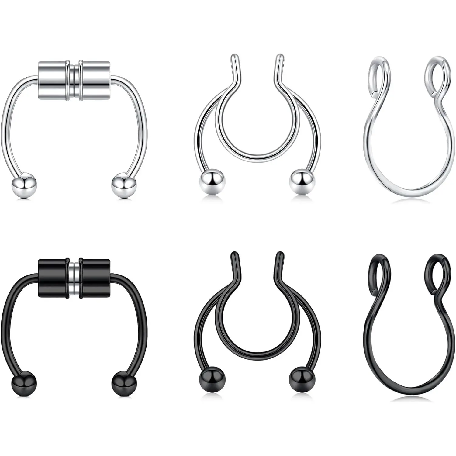 D.Bella Fake Nose Ring Hoop Fake Septum Fake Nose Stud Faux Piercing Nose Cuffs for Non Pierced Nose Magnetic Nose Jewelry for Women Men
