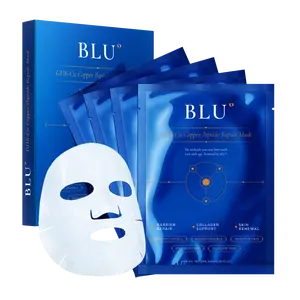 BLU° GHK-Cu Copper Peptide Sheet Mask — 0.1% Copper Tripeptide-1, EDTA-Free | Hydrating & Moisturizing Lyocell Mask for Fine Lines, Dullness & Moisture Barrier Support | Ceramide NP, Centella & Hyaluronic Acid (Sodium Hyaluronate) | 4 Pack