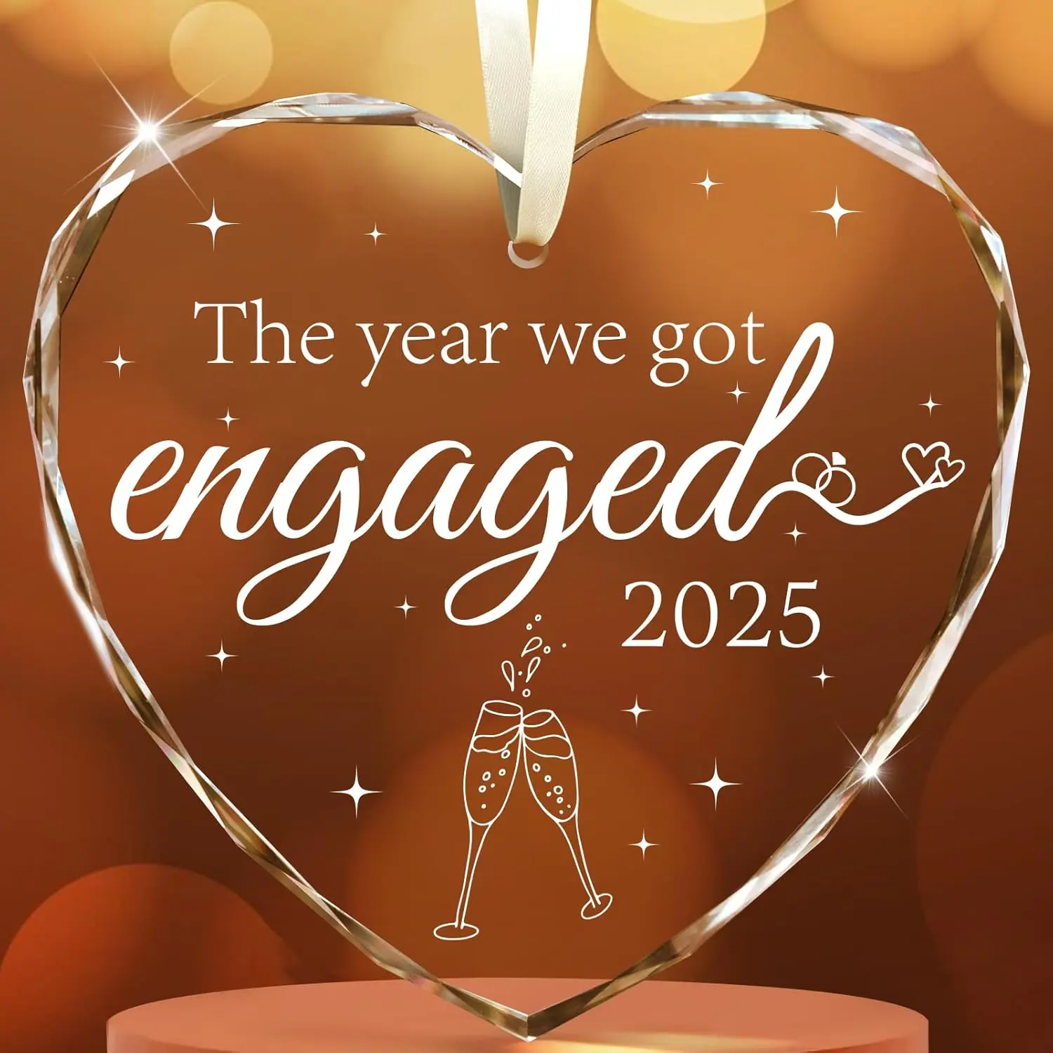 2025 Engaged Synthetic Glass Ornament - Modern Milestone Tree Decoration, Engagement Gift for Newly Engaged Couples, Festive Home Supply with Gift Box for Wishes to Never Forget, Engaged 2025