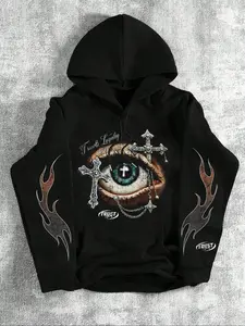 New Men's Graphic Print Hoodie, Loose-Fit Casual Long Sleeve Pullover, Spring & Fall Fashion Sweatshirt with Pockets