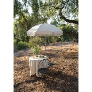 Vintage White Fringe Tassel Patio & Beach Umbrella