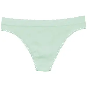 Love Libby by Teri Lingerie Seamless Textured Thong with Picot Trim in Misty Jade - Comfortable & Stretchy for All-Day Wear
