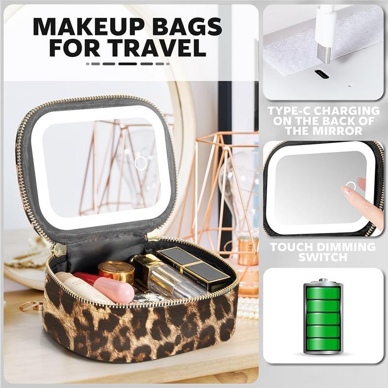 Palm-Sized Portable Makeup Bag with Detachable Mirror, Touch-Control 3-LED Light, Rechargeable Travel & Everyday Cosmetic Organizer for Lipstick & Perfume – Valentine’s & Mother’s Day Gift