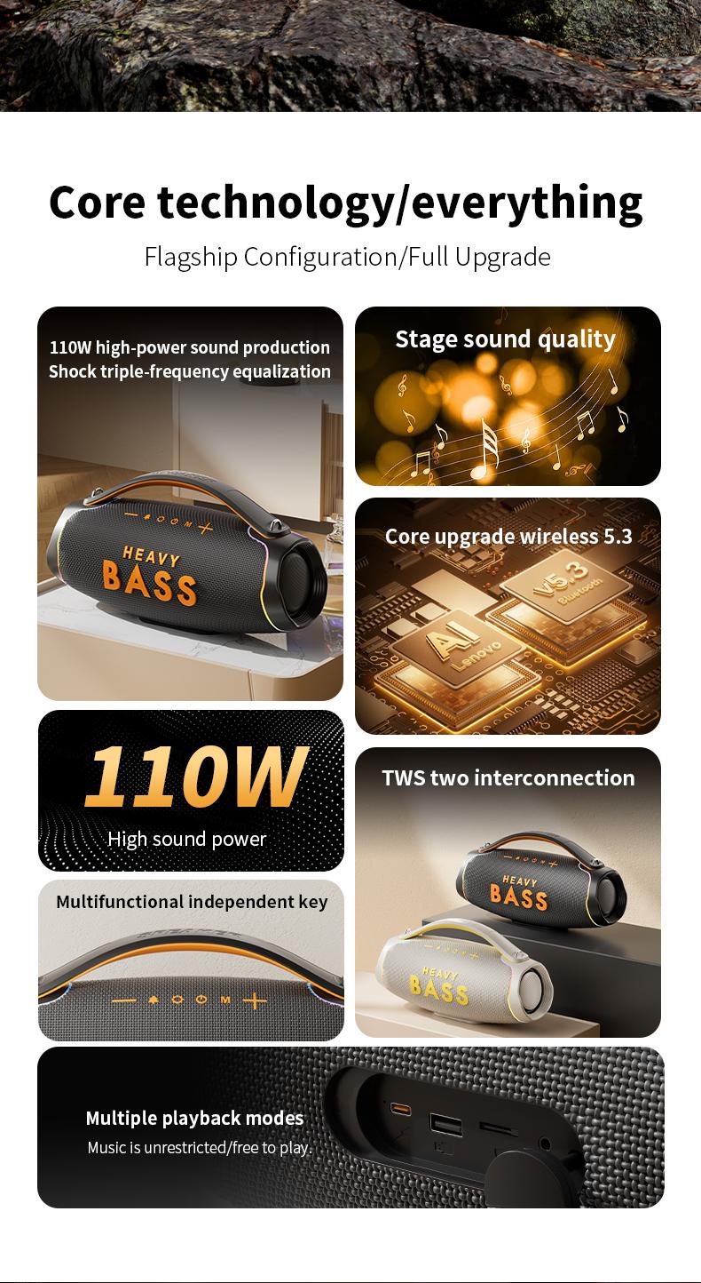 Giant Portable Bluetooth Speaker with Shoulder Strap, Super Loud Heavy Bass Party Speaker, Waterproof Outdoor Sound System with RGB Lights, 48cm Extra Large Wireless Speaker for Camping/Beach Audio Smartphone