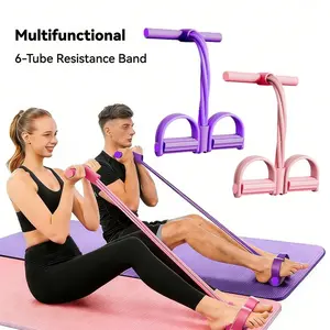 6-Tube Pedal Resistance Band Trainer,Multifunctional Fitness Pull Rope Set,  Home Abdominal Training Equipment, Sit-Up Training Rope, Outdoor Yoga Trainer