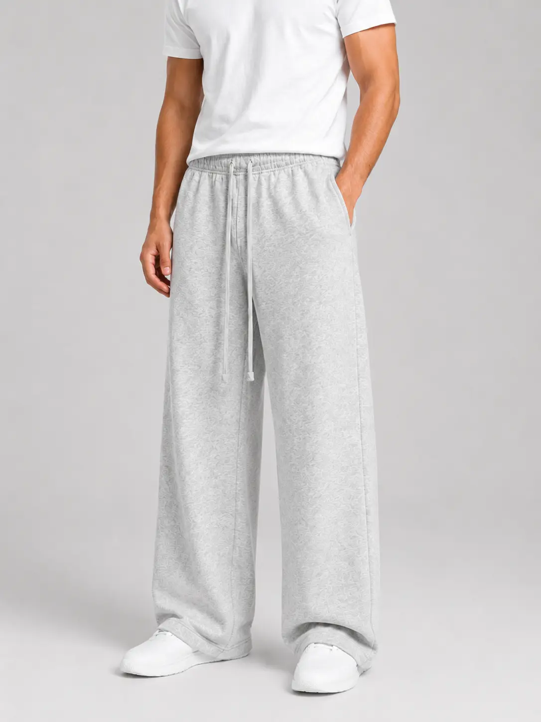 Light gray Men's Cotton Yoga Baggy Sweatpants Lounge Open Bottom Straight Leg Gym Workout Casual Lightweight Pants Pockets