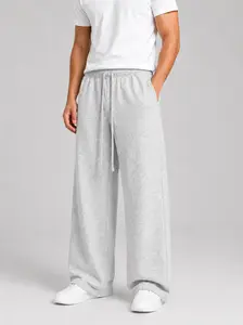 Light gray Men's Cotton Yoga Baggy Sweatpants Lounge Open Bottom Straight Leg Gym Workout Casual Lightweight Pants Pockets