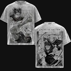 Jujutsu Kaisen Itadori Yuji Printed Tee Men Women Retro Washed T-shirts Cotton T Shirt Short Sleeve Clothing Harajuku Tshirt