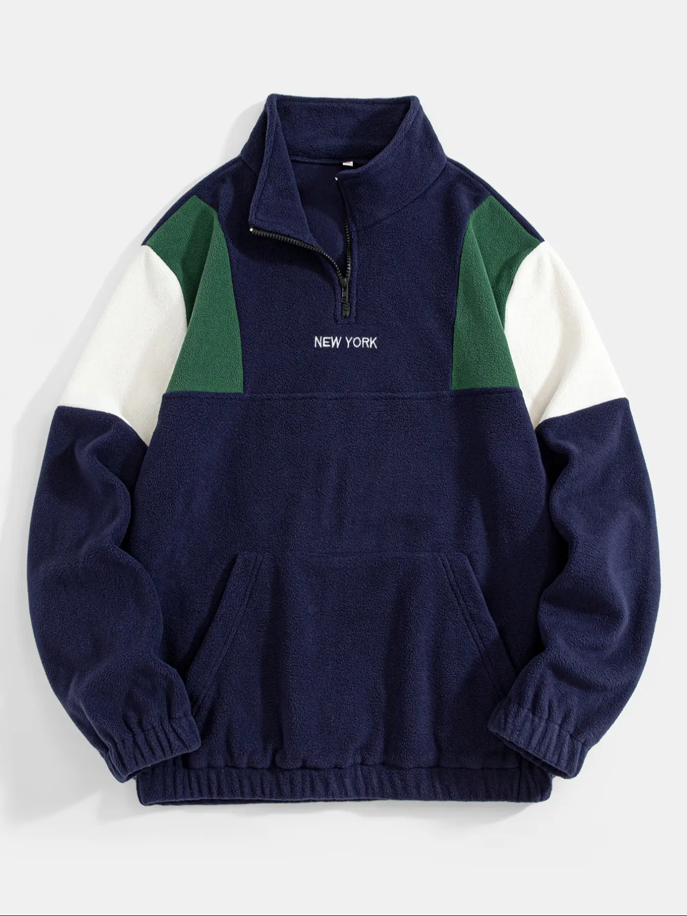Color Block Fleece Pullover with Embroidered Letters, Men's Half Zip Warm Sweatshirt for Casual & Outdoor Sports, Stylish Streetwear for Daily Wear