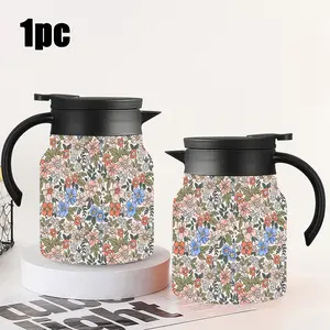 1pc 34oz Floral Design Stainless Insulated Kettle & Coffee Pot, Flask for Hot/Cold Drinks, Leakproof Portable Water Boiler for Camping, Travel, Office, Outdoor Activities