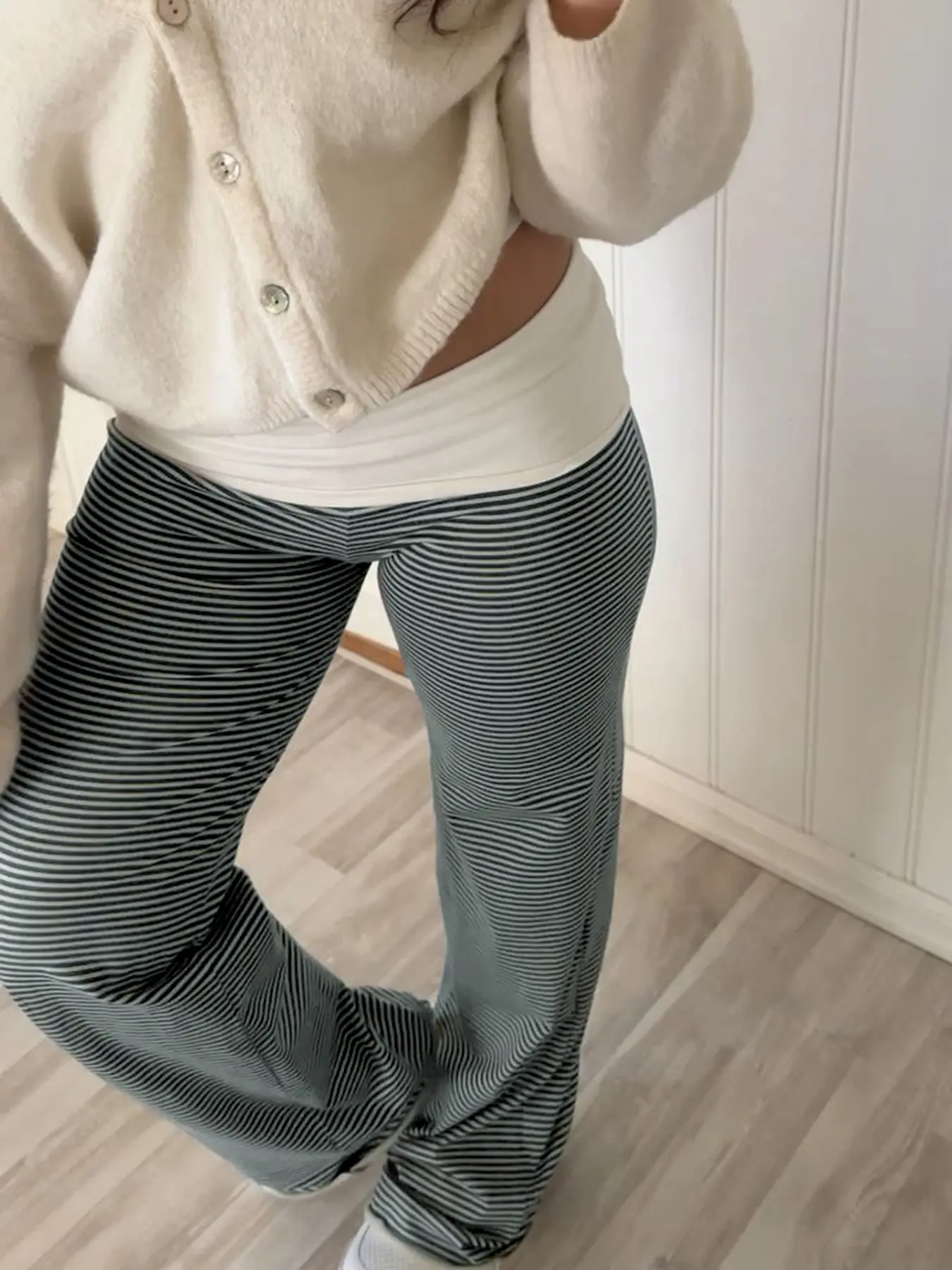 Women's Casual Striped Knit Pants, Colorblock Loose Straight Leg Long Pants, Comfortable Home Wear, Loose Fit Loungewear, Daily Fashion, Loose Bottoms