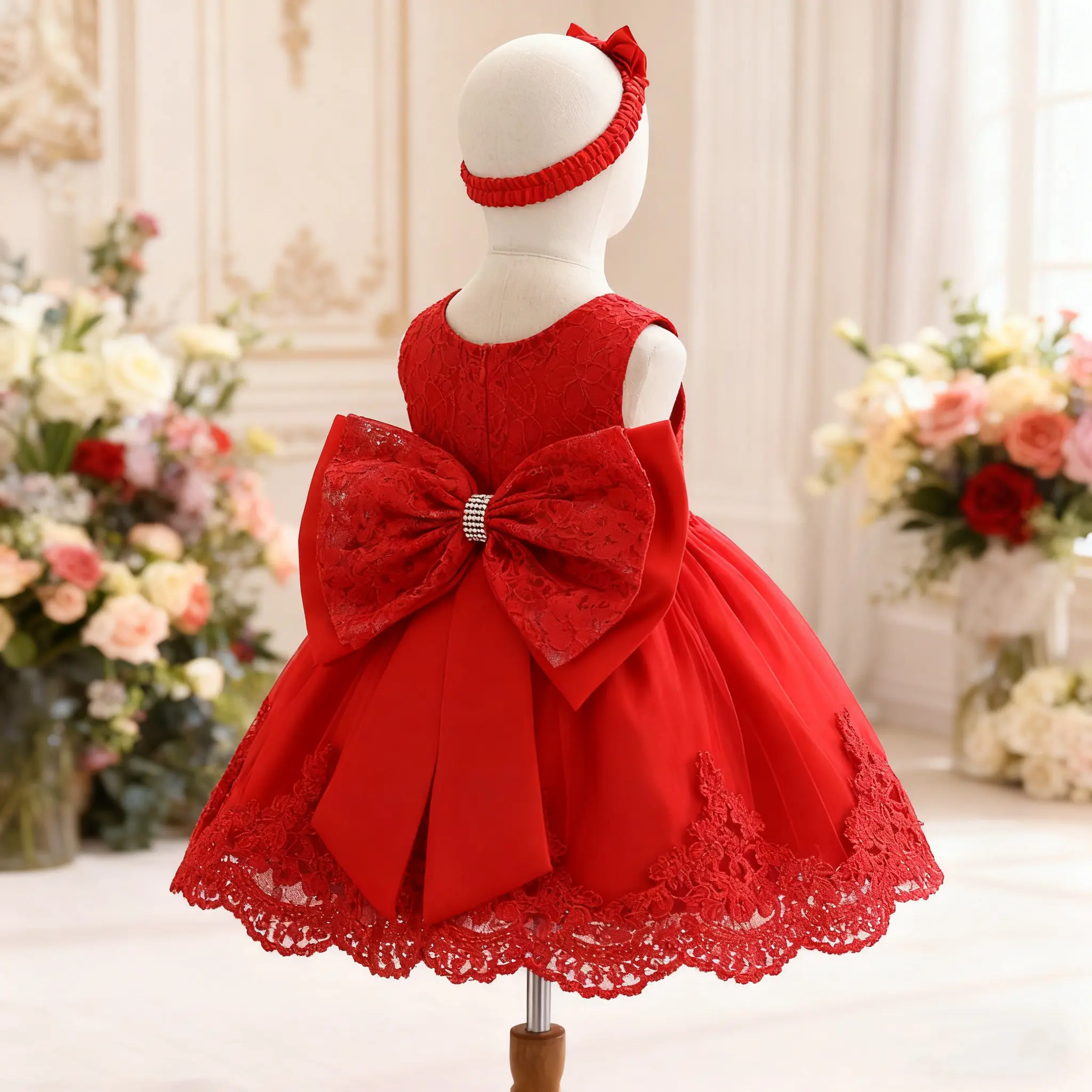 green emerald velvet dress Girl Christmas Dress Baby Girl Formal Dresses Toddler Beaded Bow Wedding Dress Girl Birthday Dresses, White / 3-4 Years (110cm) main image 0