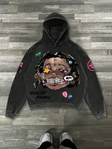 Men's Fashionable Street Character Print Hoodie, Loose Casual Long Sleeve Hooded Sweatshirt for Fall & Winter, Men's Clothes for Daily Wear