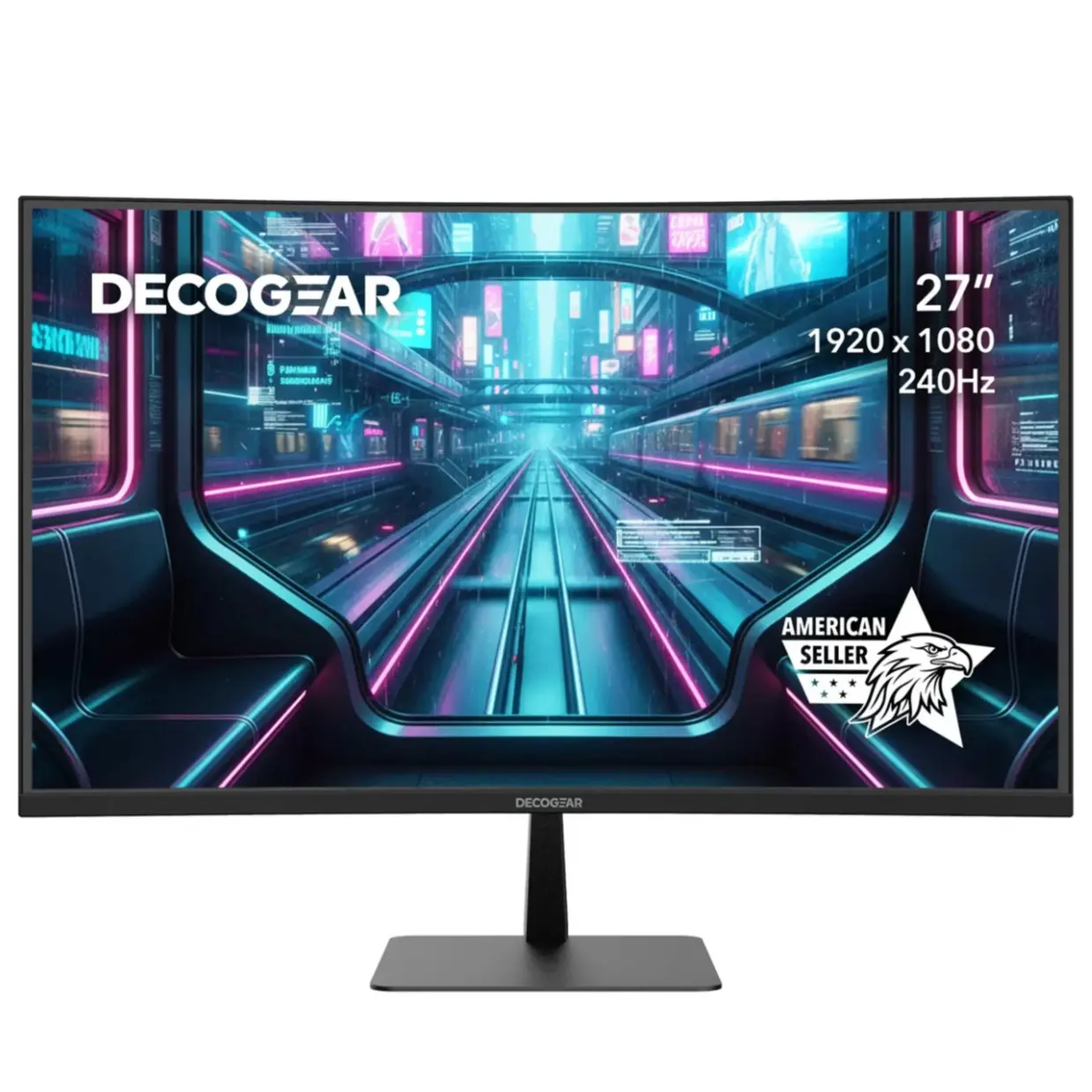 Deco Gear 27” 240Hz Curved Gaming Monitor, 1500R VA, FHD 1080p, HDR, 99% sRGB, Premium Adaptive-Sync, 5ms OD, HDMI & DisplayPort, FPS/RTS Modes, PC & Console Compatible, American Seller