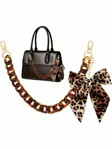 15.75" Leopard Print Purse Chain Strap with Bow Pendant Keychain, Tortoiseshell Acrylic Bag Chain, Bag Accessories, Detachable Bag Chain Strap for Women's Handbags, Totes, Purses and Wallets, Handbag Accessory, Bag Chains for Handbags