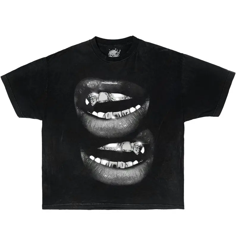 Youth & Adult Grin Fang Mouth Graphic T-Shirt, Rap Music Graphic Tee, Vintage Style Streetwear Cotton Shirt, Unisex Fan Gift
