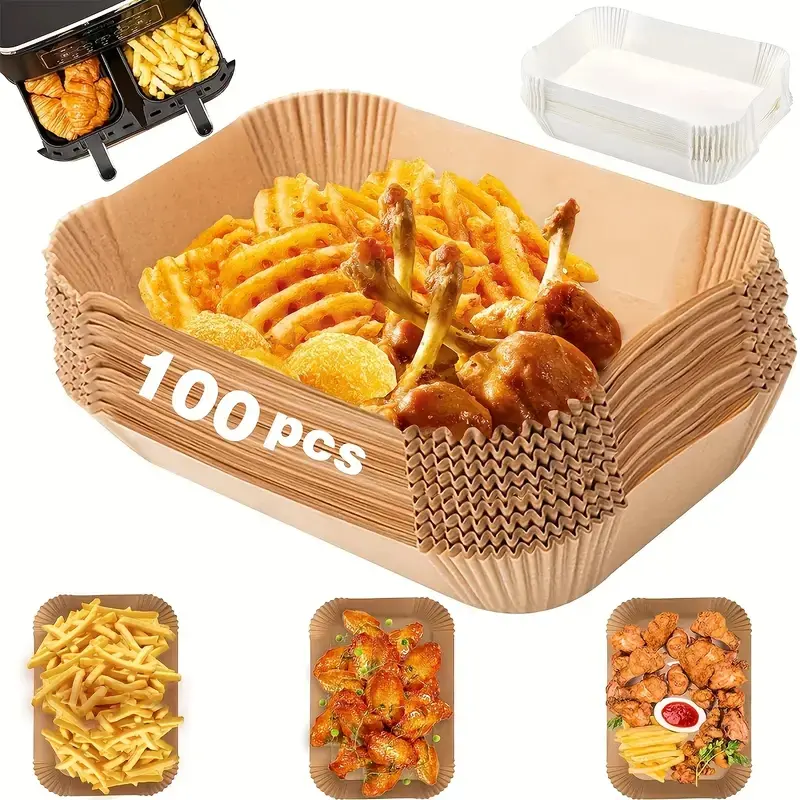 Oil-Free Air Fryer Paper Pack of 100 Sheets, Safe & Sustainable Materials, Easy Cooking, Perfect for Seasonal Celebrations, Home Baking Supplies, Baking Essentials, Baking Accessories, Baking Utensils Supplies