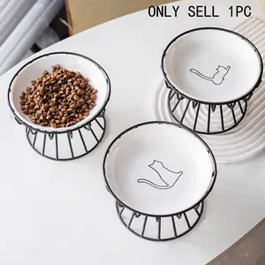 Ceramic Pet Feeding Plate Set Cute Pattern Design Easy to Clean Ceramic Slow Feeder Bowl for Cats & Dogs Durable & Safe Material Paws