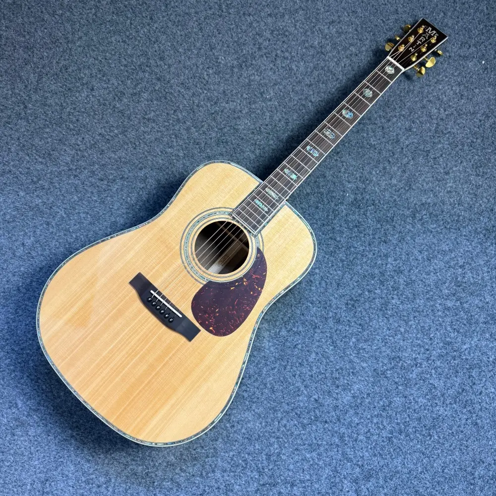 High Quality D45 Acoustic Guitar, Rosewood Fingerboard, Solid Spruce Top, Bone Nut, 20 Frets, Full Closed Tuning Peg, Folk Guitar, for Professional Performance