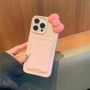 Cute Bowknot & Card Holder Design Phone Case, Soft TPU Cellphone Protective Cases, Total Protective Shockproof Mobile Phone Cover for iPhone