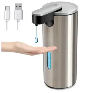 Stainless Automatic Soap Dispenser, Touchless Electric Sensor Hand Free Soap Dispenser with 3 Adjustable Volume Control for Kitchen Bathroom Countertop, Usb Rechargeable Dispenser