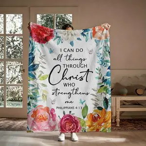 I Can Do All Things Through Christ Flannel Throw Blanket, Philippians 4:13 Bible Verse Watercolor Rose Butterfly Pattern Soft Warm Cozy Nap Blanket for Couch Bed Sofa, Christian Inspirational Gift for Her Him Believer, Birthday Christmas Holiday Gift