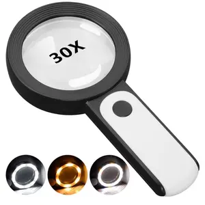 JMH Magnifying Glass with Light 30X Handheld Large 18LED Cold & Warm Light, Illuminated Magnifier for Seniors, Coins, Jewelry, Exploring desk accessory