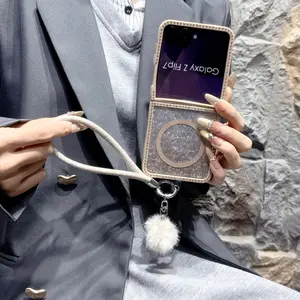 Double-Sided Diamond Magnetic Phone Case with Glitter Paper for Galaxy Zflip7 Zflip6 Zflip5 Z FLIP3 4, Luxury Fashion Women's Smartphone Case Cover