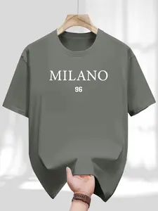 Milano Letter Print T-Shirt, Italian Minimalist Style, Travel & Daily Wear, Casual Campus, Summer Couple Match