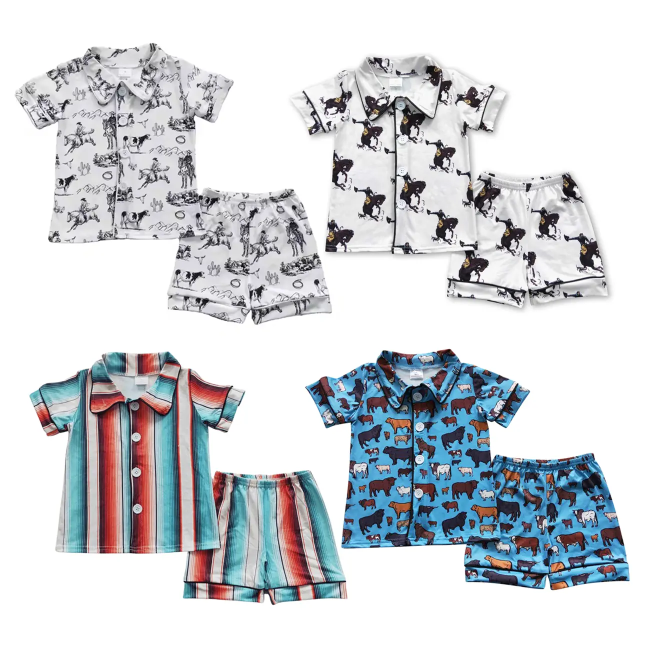 Boys' 2-Piece Lightweight Western Cactus Design Age-Tagged Pajama Set - Toddler 4-5 Years Cute Pajamas, Short Sleeve Summer Sleepwear, Elastic Waistband, Fitted Lounge Clothing, Bedtime, Playful Cactus Print, Age-Tagged Pajama Sets