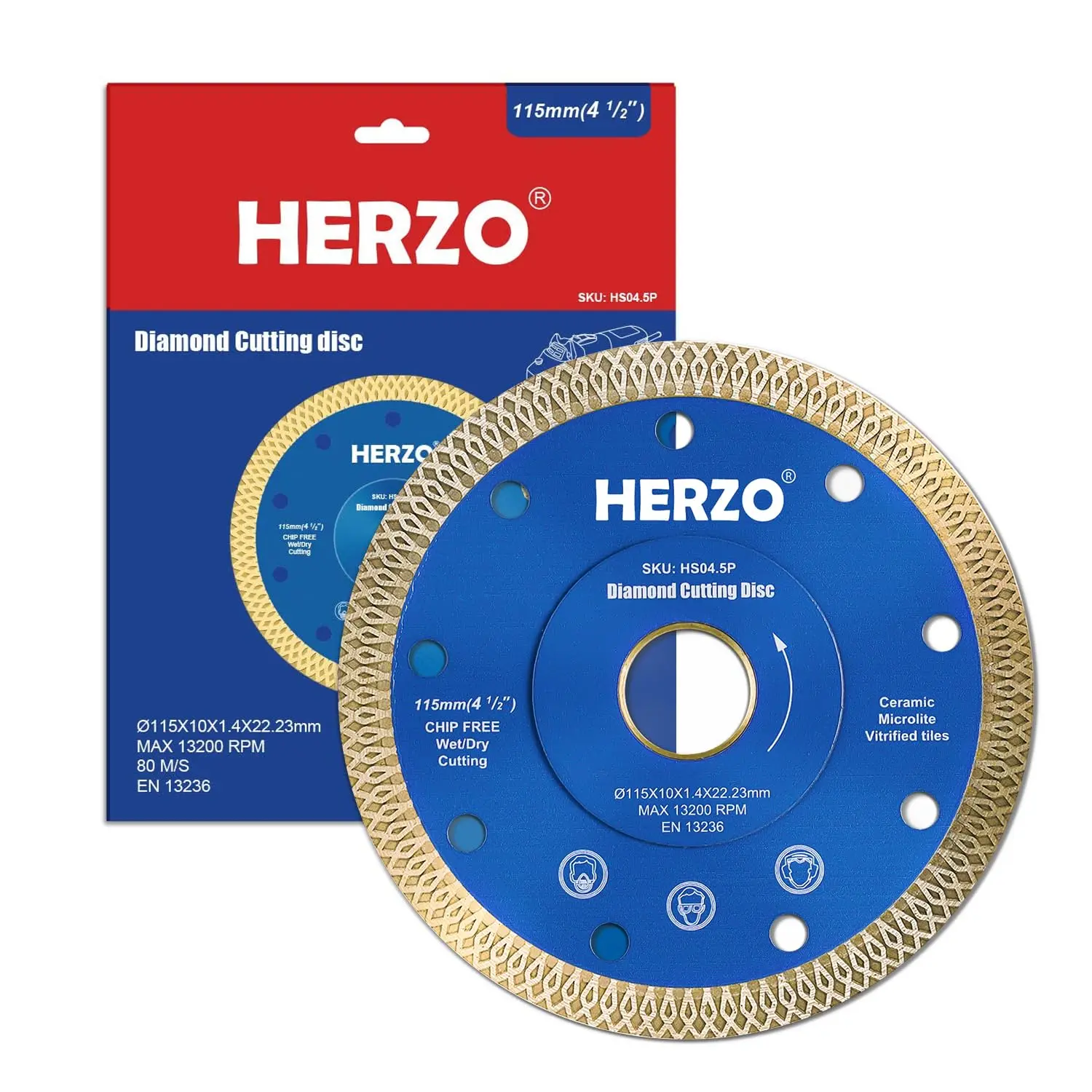 HERZO 4-1/2 Inch Ultra-Thin Diamond Smooth Cutting Blade for Porcelain, Ceramic, Granite, and Marble Tile-Professional High Quality Tool Accessories