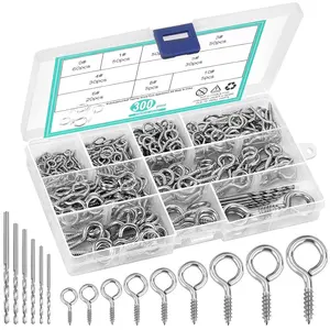 306 count Eye Hooks Screws Assortment Kit, (0.6"-1.65") 9 Sizes Nickel Plated for  and Durability, Metal Eyelet Screws Eye Pins and Eye  Screw in  Includes 6 count Drill Bit