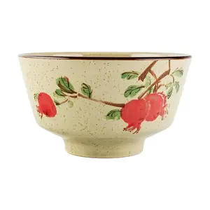 Golden Lion Vintage Wisteria Floral Ceramic Rice Bowl - 5 Inch, 400ml Capacity, Japanese Style Soup Noodle Bowl for Ramen Udon Pho