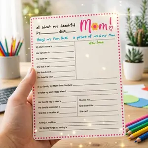 10 Mother's Day Interactive Questionnaire Cards, Fill-In Poster, DIY Surprise Gift, Coloring and Filling Cards for Beautiful Mom