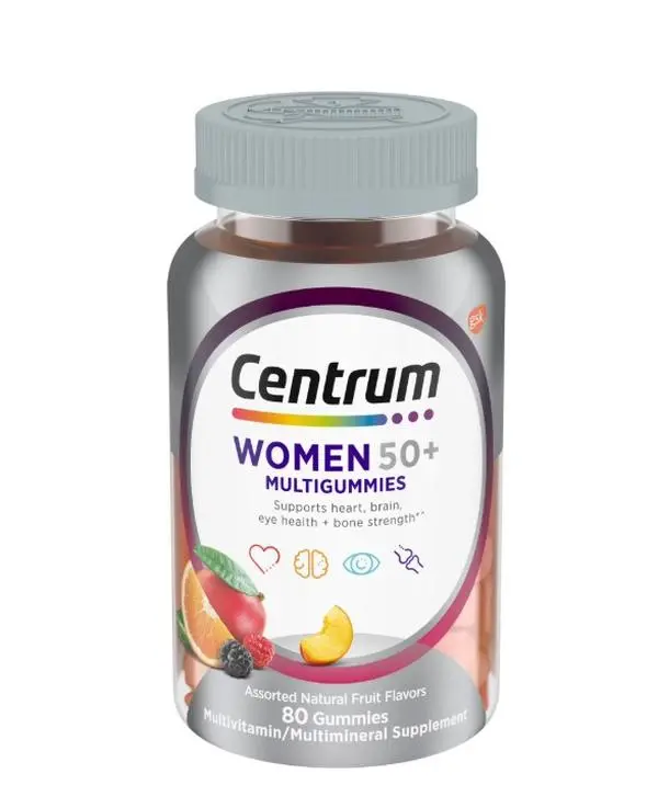 Centrum Multigummies Women's 50 Plus Gummy Multivitamin, with Vitamin B, D & E, Fruit-Flavored, 80-Count Healthcare Dietary Fitness Supplement Edible