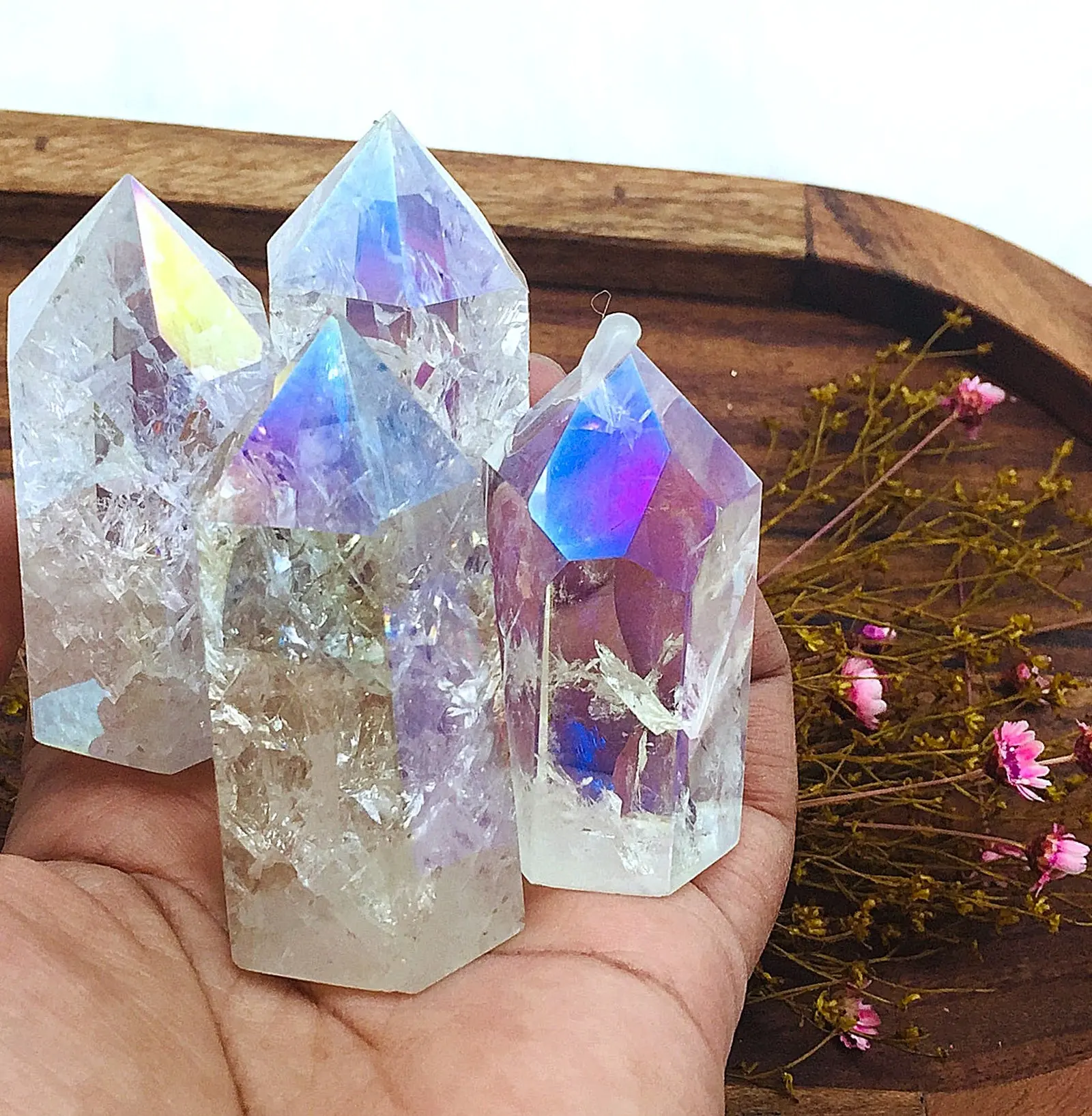 Angel Aura Crackle Quartz Towers