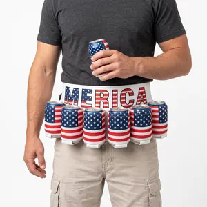 Patriotic USA Flag 6 Pack Can Holder Drink Belt, Classic Drinkware, Adjustable Holster for Men, BBQ & 4th of July Party Essentia