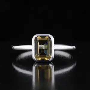 Emerald-Cut Bezel-Set VooDooStone™ Sterling Silver Ring