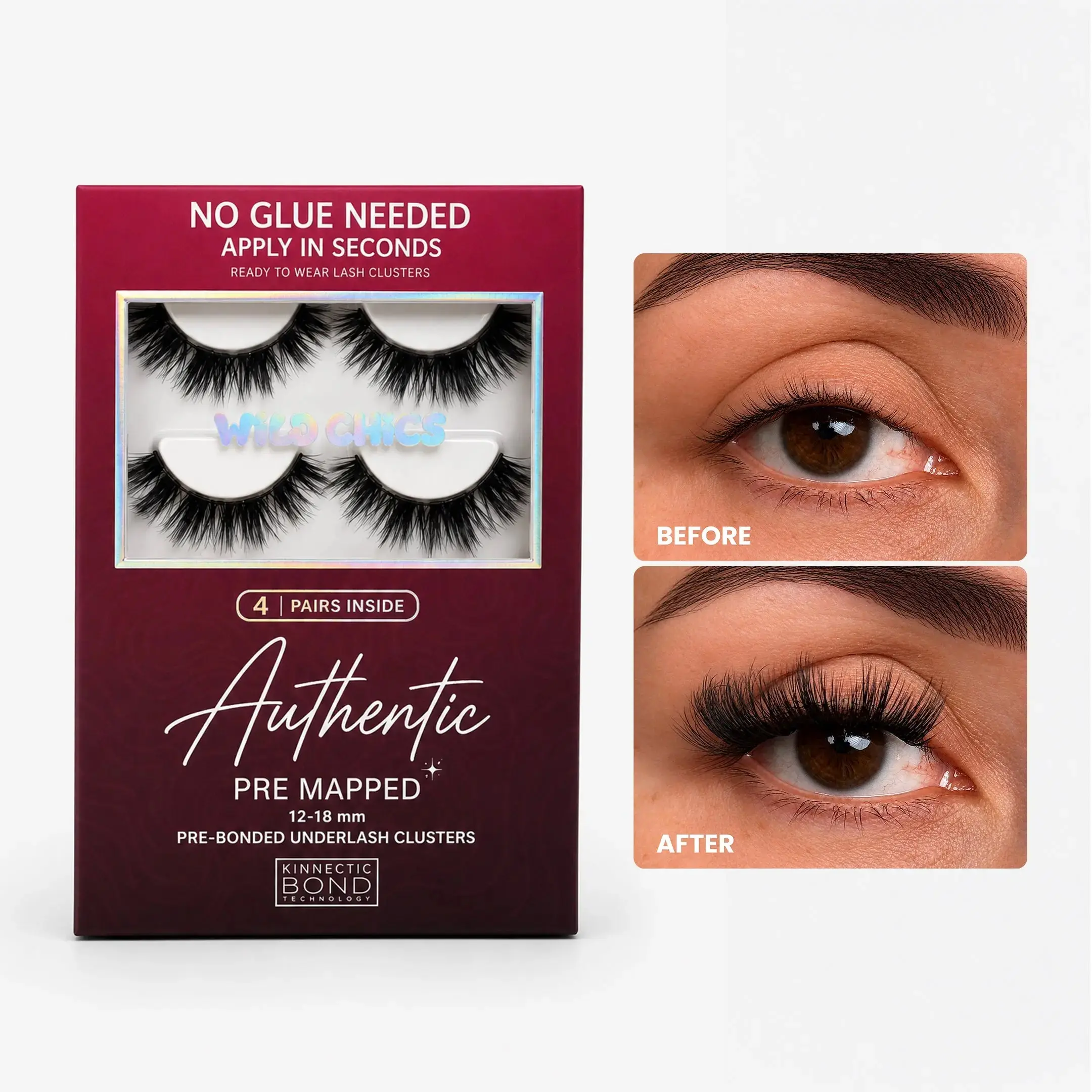 Authentic - Pre-Mapped Self Adhesive Lash Clusters - 4 Pairs Underlash Clusters - DIY Pre Glued Lashes - No Glue Apply in Seconds