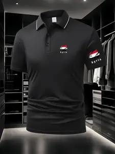 New Men's Syria Flag Polo Shirt - Dual Chest & Sleeve Prints, Breathable Fabric, Ideal for Daily, Outdoor & Business, Summer Top