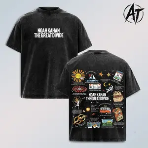 Noah Kahan The Great Divide Vintage Washed Oversized Graphic Tee, Indie Folk Concert Tour Shirt, Double Sided Folk Pop Streetwear T Shirt, Rustic Americana Aesthetic Heavyweight Cotton Unisex Top, Country Concert Outfit Music Merch Gift for Fans
