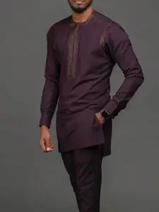 Muslim African Men Ethnic Set, Trendy Embroidered Long Sleeve Casual Wear, Versatile National Style, Hot Selling Cross-Border